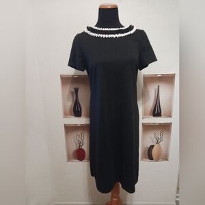 LIKE NEW Elegant Black Dress with Ruffled White Trim - Only $20